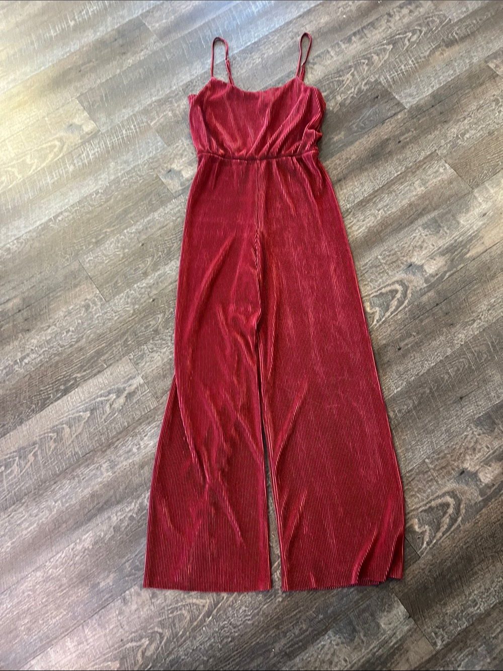Red Velvet like Wide-Leg Jumpsuit with Spaghetti Straps